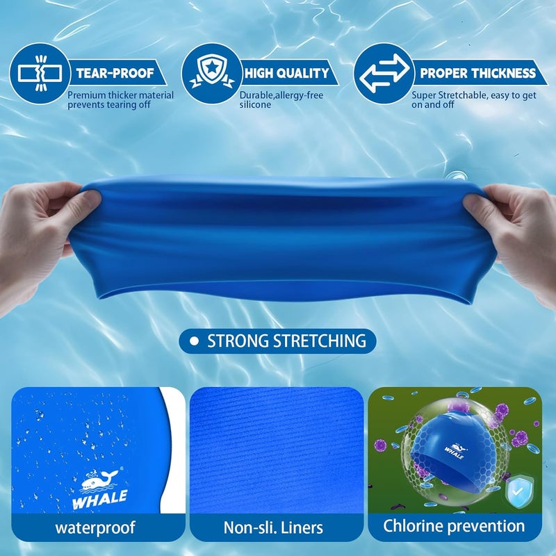 Whale Extra Large Swim Cap for Women Men Non-Slip, High Elasticity Keeps Hair Dry Unisex Large Size Suitable for Long Hair, Curly Hair and African Dreadlocks - Image 4